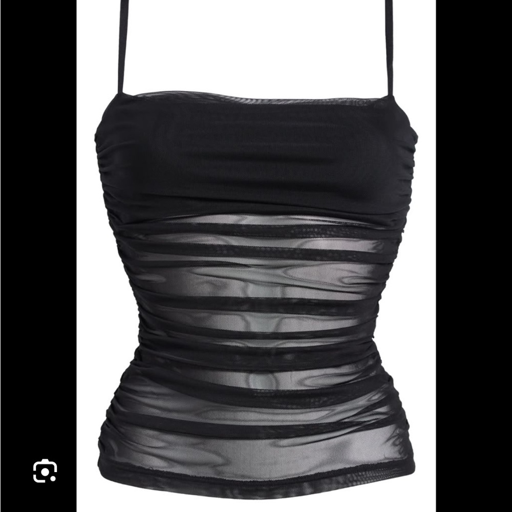Top Open Edit Ruched Mesh Camisole | XS | sheer tank Y2K Going-Out Top 🔥